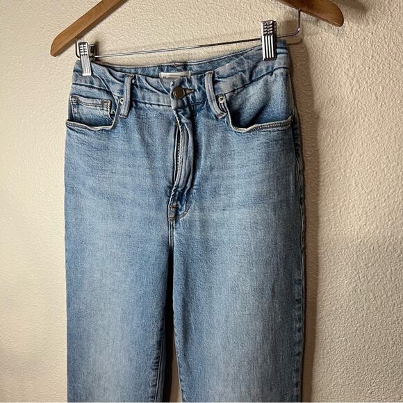Good American Good Boy high rise straight leg slit hem jeans 4/27 - Picture 3 of 9